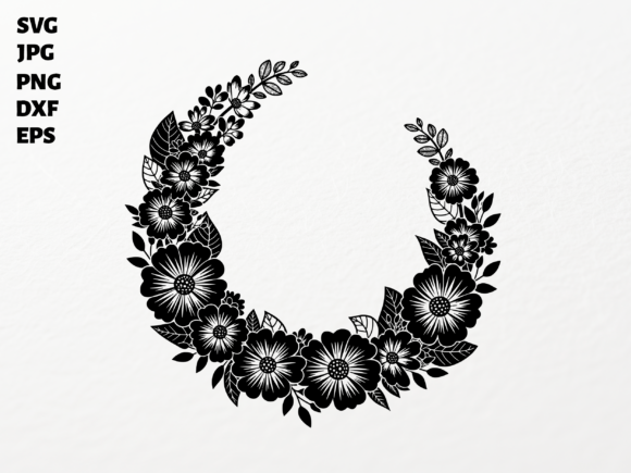 Elegant Floral Crescent Wreath SVG