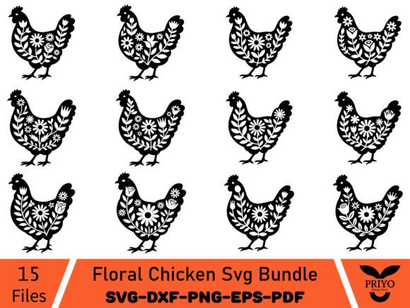 Floral Chicken SVG Bundle